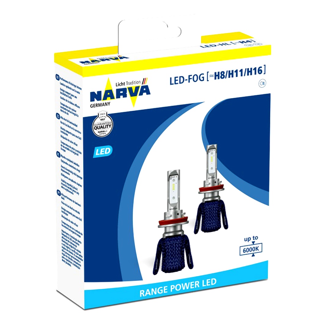 Автолампа LED (светодиодная) NARVA Range Power LED H8 / H11 / H16 PGJ19-1/2/3 16W 12V светло-голубая 18013 - zapix