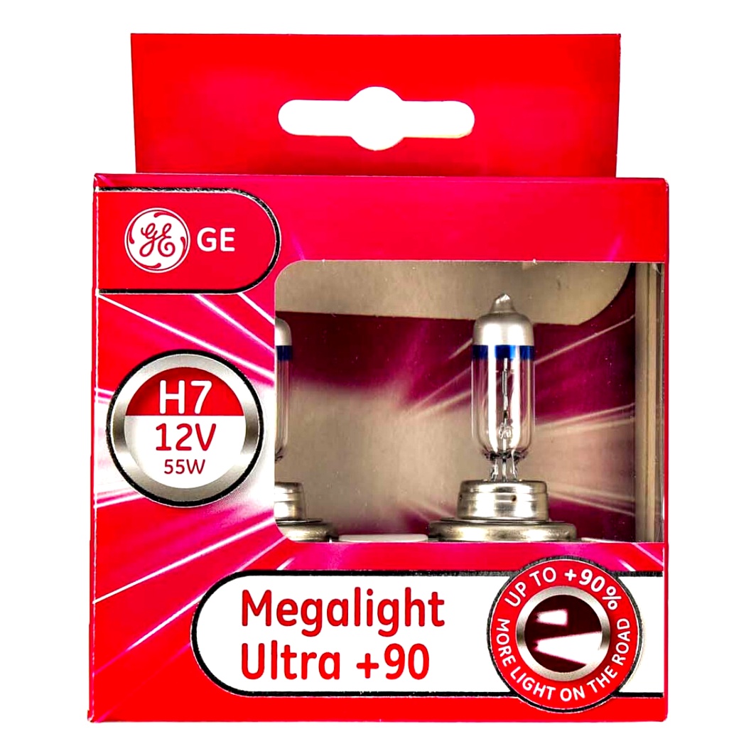 Автолампа галогеновая GENERAL ELECTRIC Megalight Ultra +90 H7 PX26d 55W 12V прозрачно-голубая 58520SXU2D - zapix