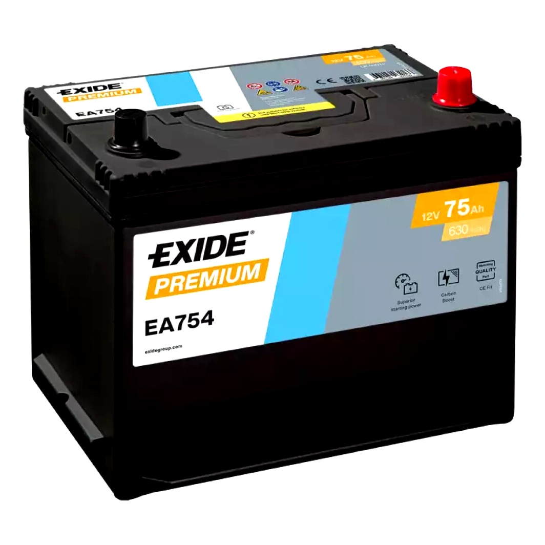 Акумулятор EXIDE Premium 12V 75Ah 630A R+ EA754 - zapix