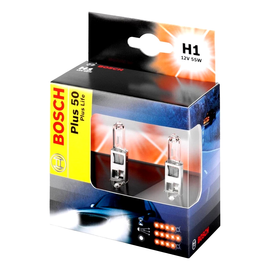 Автолампа галогеновая BOSCH H1 P14.5s 55W 12V прозрачная 1987301071 - zapix