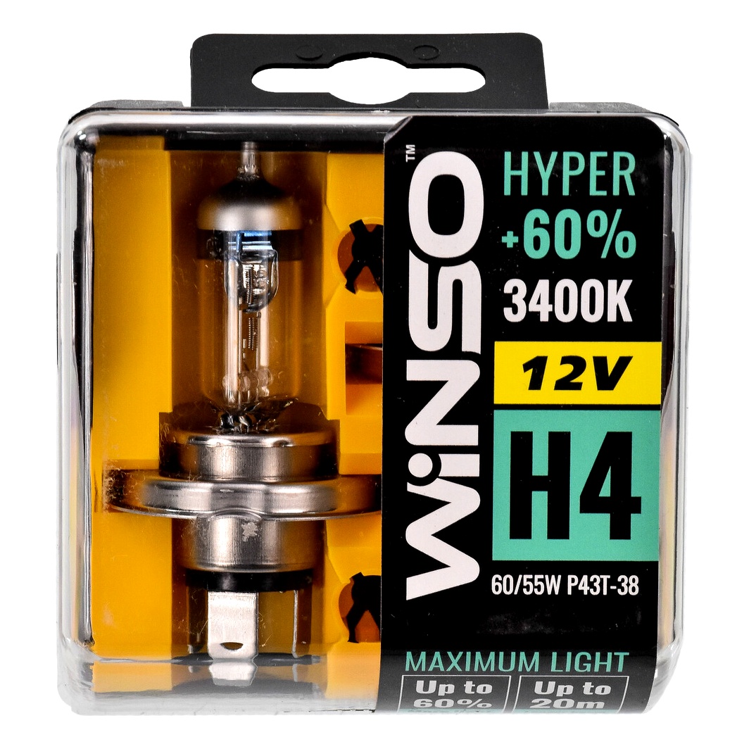Автолампа галогенова WINSO Hyper +60% H4 P43t-38 55W 12V прозора 712430 - zapix