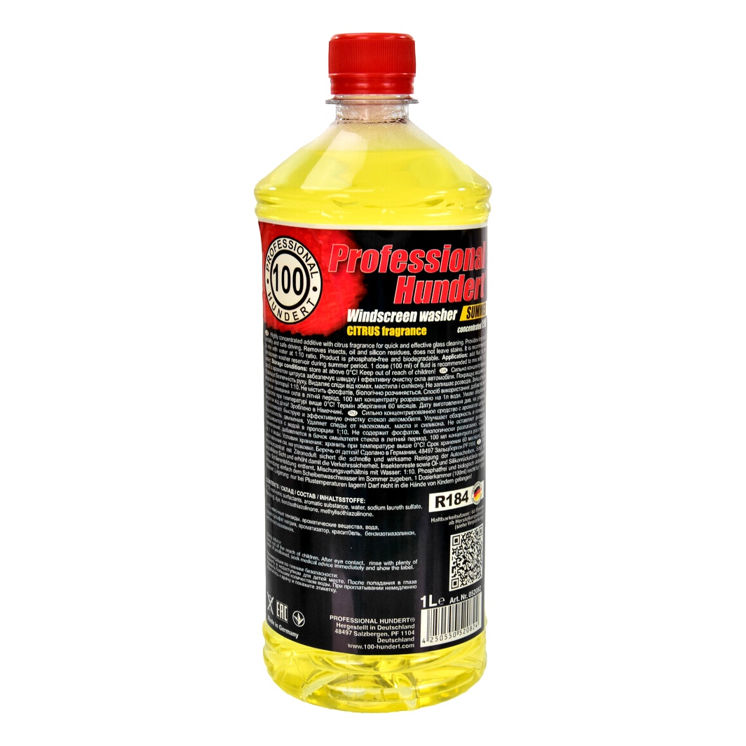 Омивач скла концентрат літній PROFESSIONAL HUNDERT WindScreen Washer цитрусовий 1 л KSWSUMMERCITRUS1L - zapix