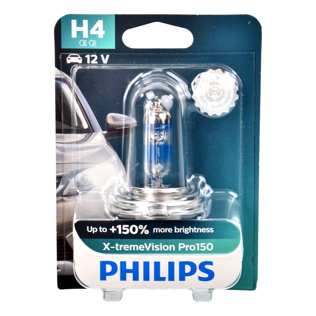 Автолампа галогенова PHILIPS X-tremeVision Pro150 H4 P43t-38 55W 12V прозоро-блакитна 12342XVPB1 - zapix