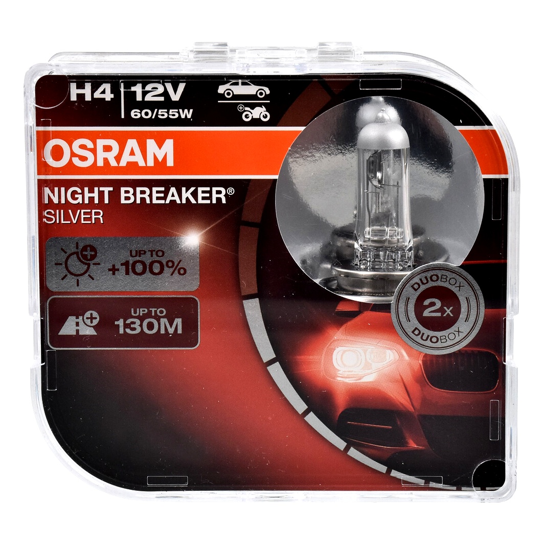 Автолампа галогеновая OSRAM Night Breaker Silver H4 P43t 55W 12V прозрачная 64193NBSHCB - zapix