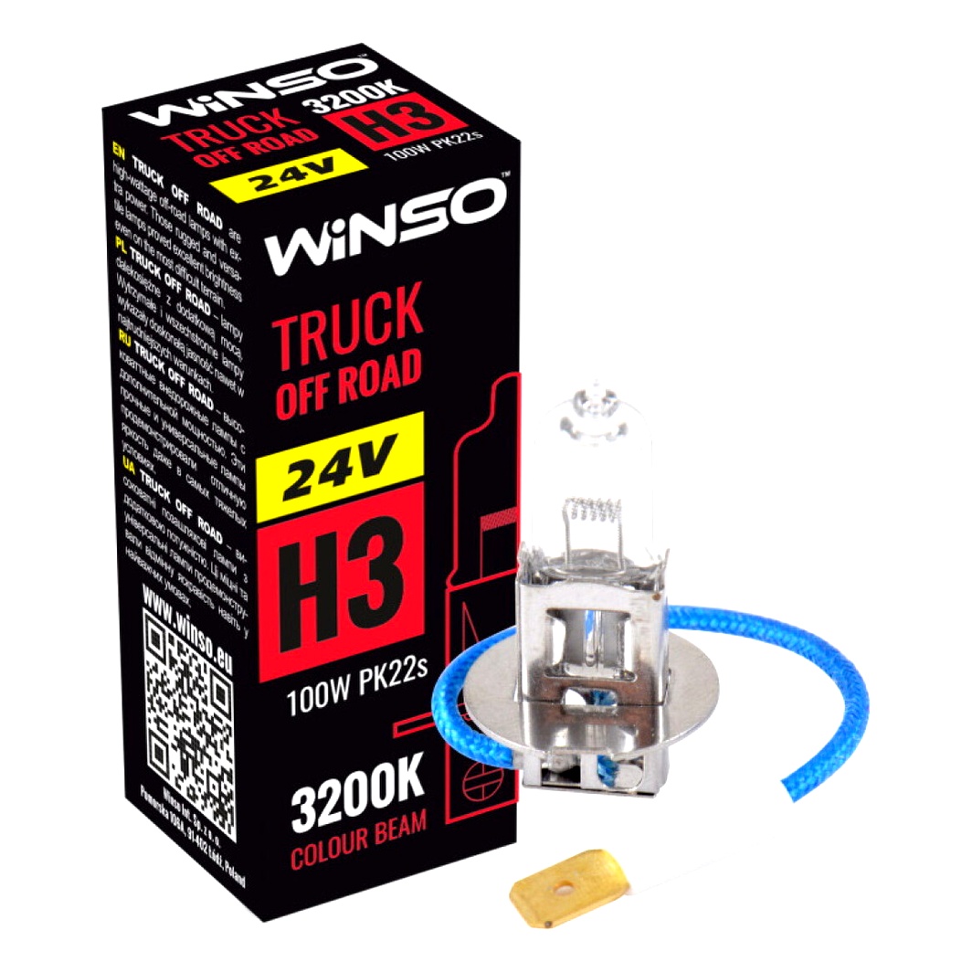 Автолампа галогенова WINSO H3 PK22s 100W 24V прозора 724310 - zapix