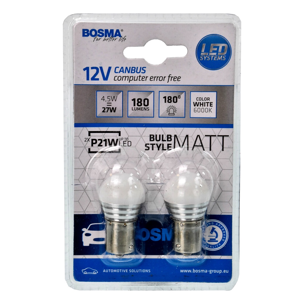 Автолампа LED (світлодіодна) BOSMA P21W BA15s 12V біла 4984 - zapix