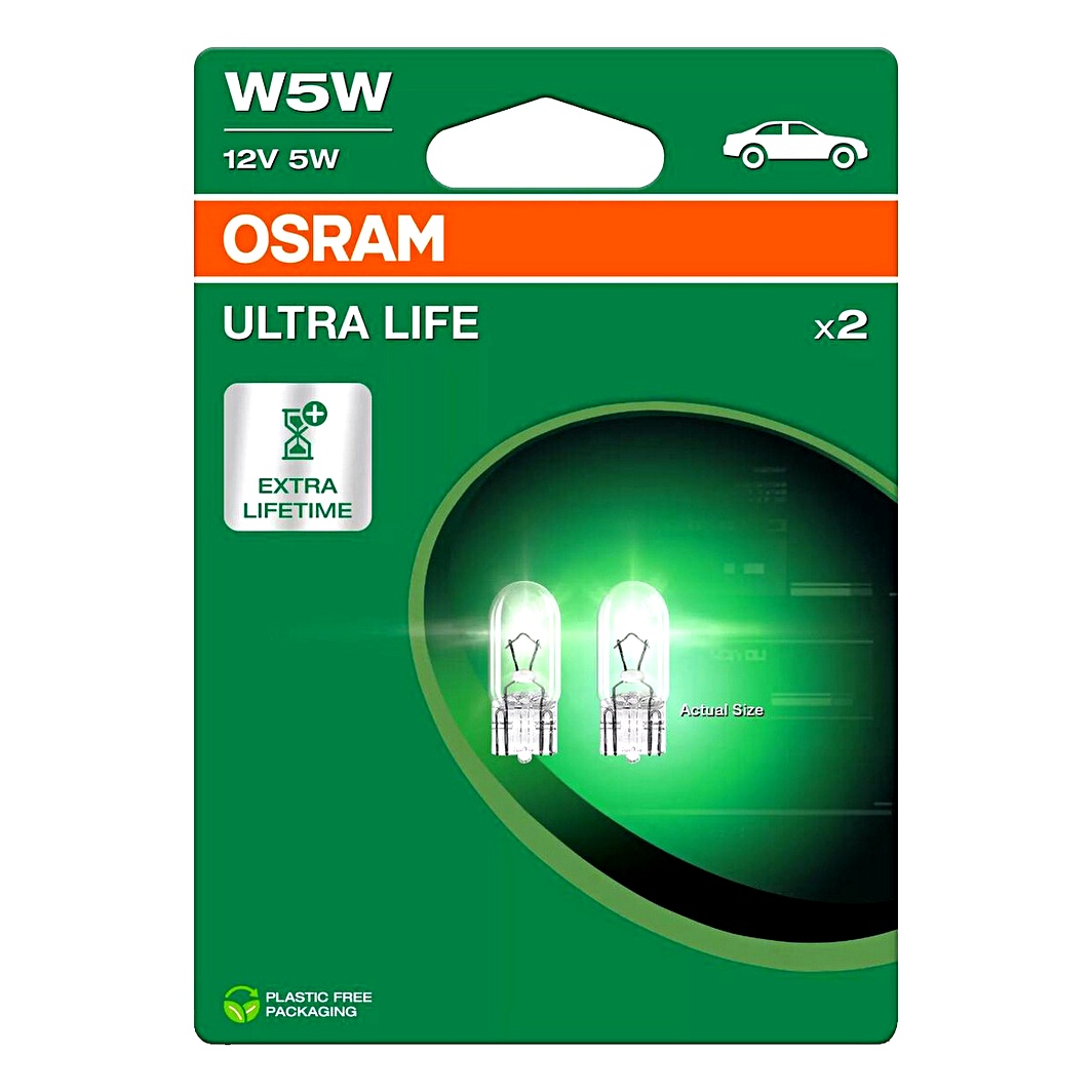 Автолампа розжарювання OSRAM Ultra Life W5W W2.1x9.5d 5W 12V прозора 2825ULT2BL - zapix