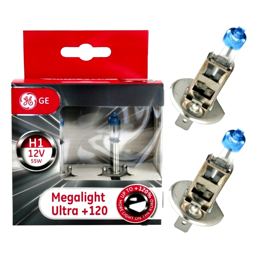 Автолампа галогеновая GENERAL ELECTRIC Megalight Ultra +120 H1 P14.5s 55W 12V прозрачно-голубая 50310NU - zapix