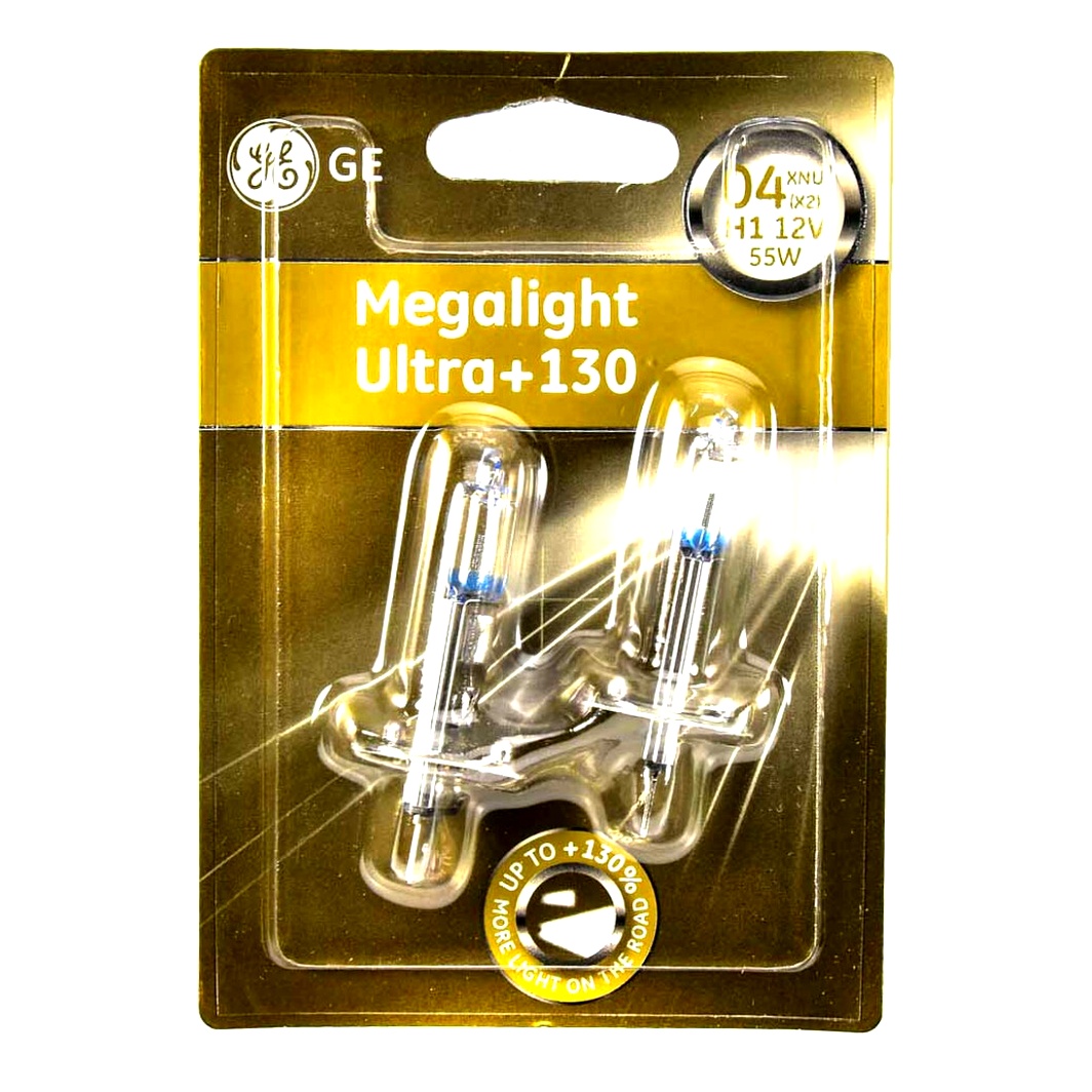 Автолампа галогенова GENERAL ELECTRIC Megalight Ultra +130 H1 P14.5s 55W 12V прозоро-блакитна 50310XNU2B - zapix