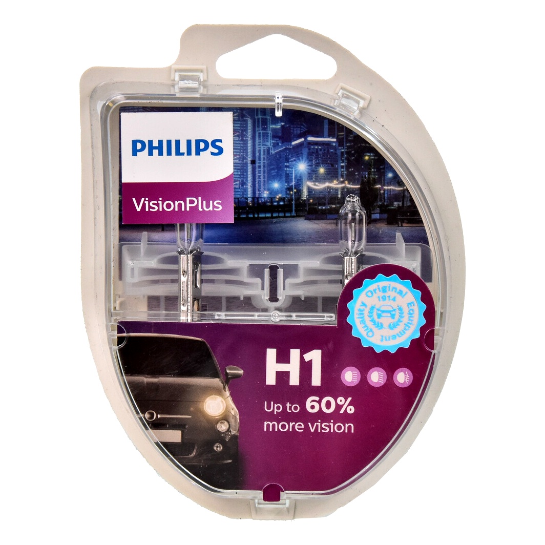 Автолампа галогенова PHILIPS VisionPlus H1 P14.5s 55W 12V прозоро-блакитна 12258VPS2 - zapix
