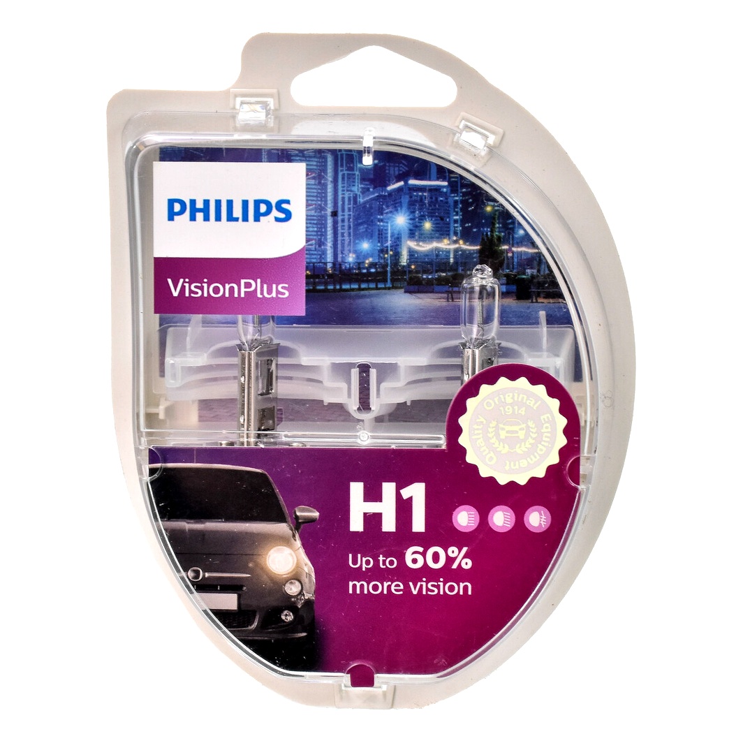 Автолампа галогенова PHILIPS VisionPlus H1 P14.5s 55W 12V прозоро-блакитна 12258VP - zapix