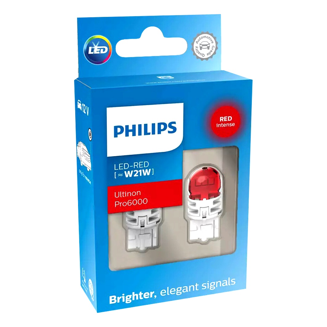 Автолампа LED (світлодіодна) PHILIPS Ultinon Pro6000 W21W W3x16d 21W 12V червона 11065RU60X2 - zapix