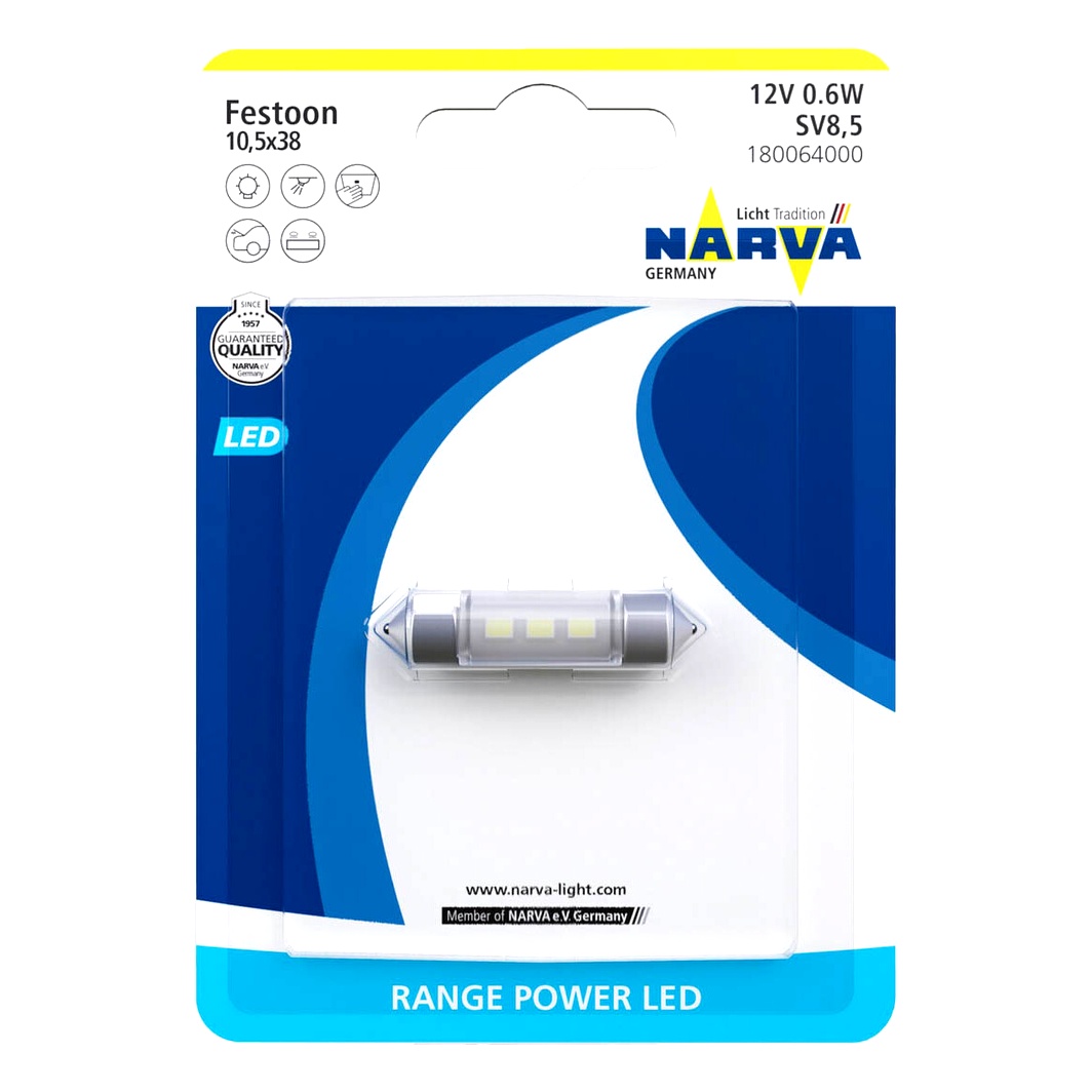 Автолампа LED (светодиодная) NARVA Range Power LED C5W SV8.5 0.6W 12V белая 180061B - zapix
