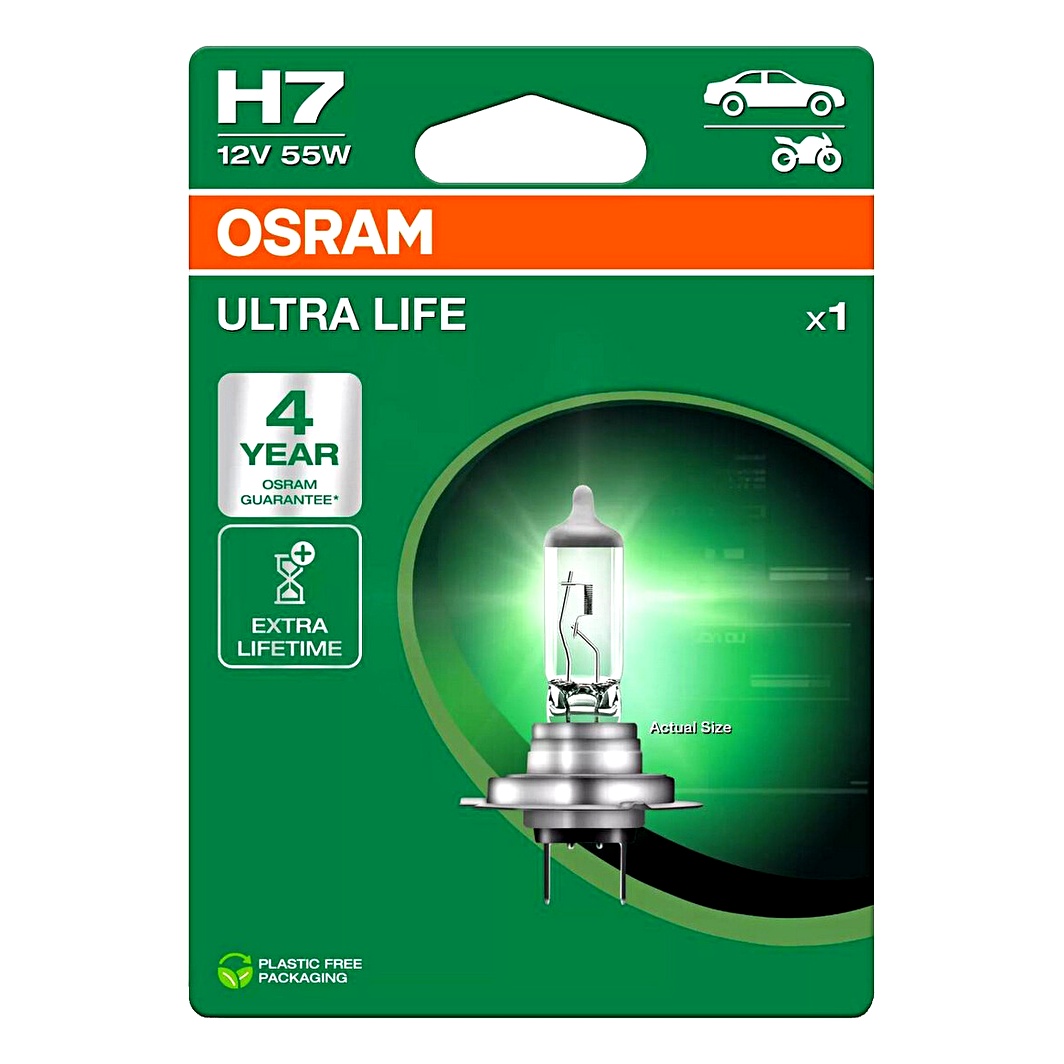 Автолампа галогенова OSRAM Ultra Life H7 PX26d 55W 12V прозора 64210ULT1BL - zapix