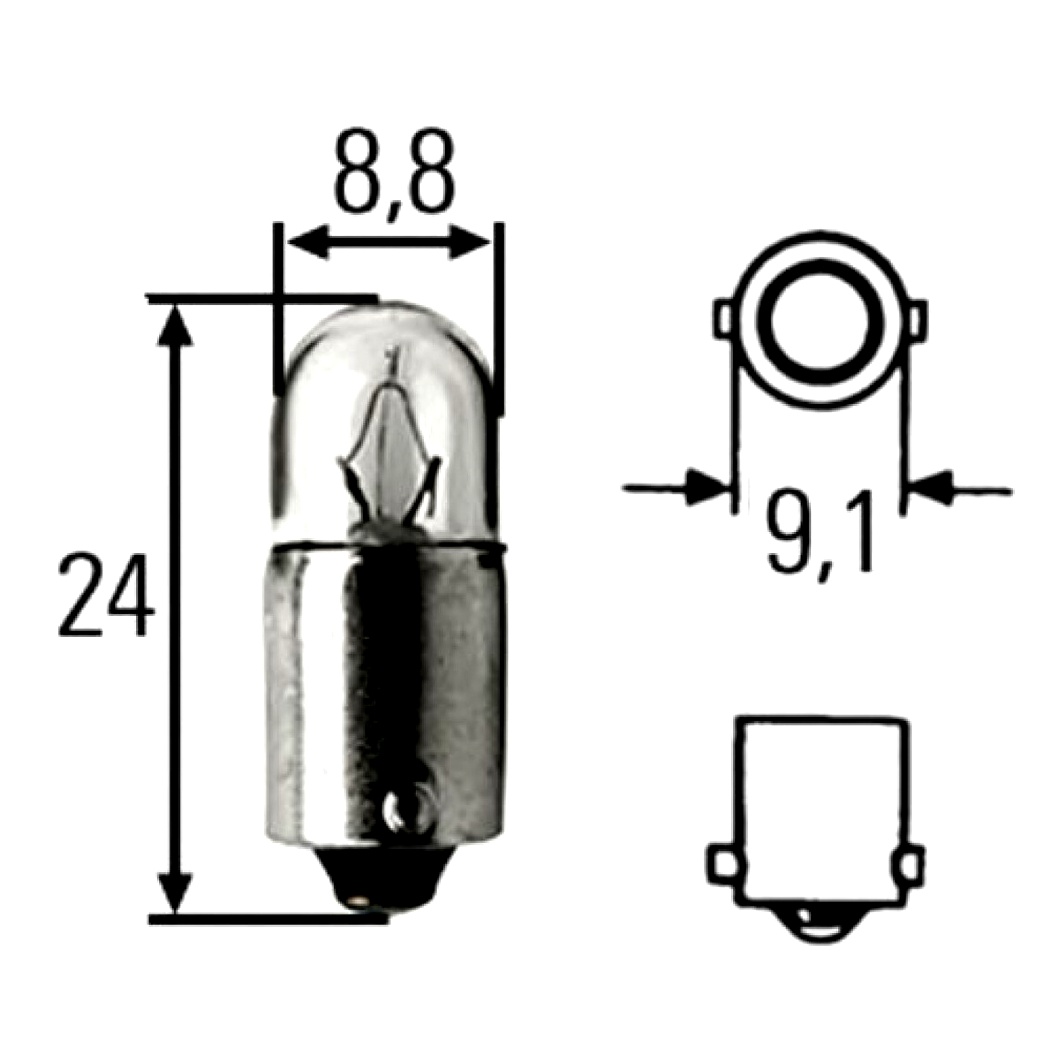 Автолампа розжарювання HELLA Standard T4W BA9s 2W 12V прозора 8GP002068121 - zapix