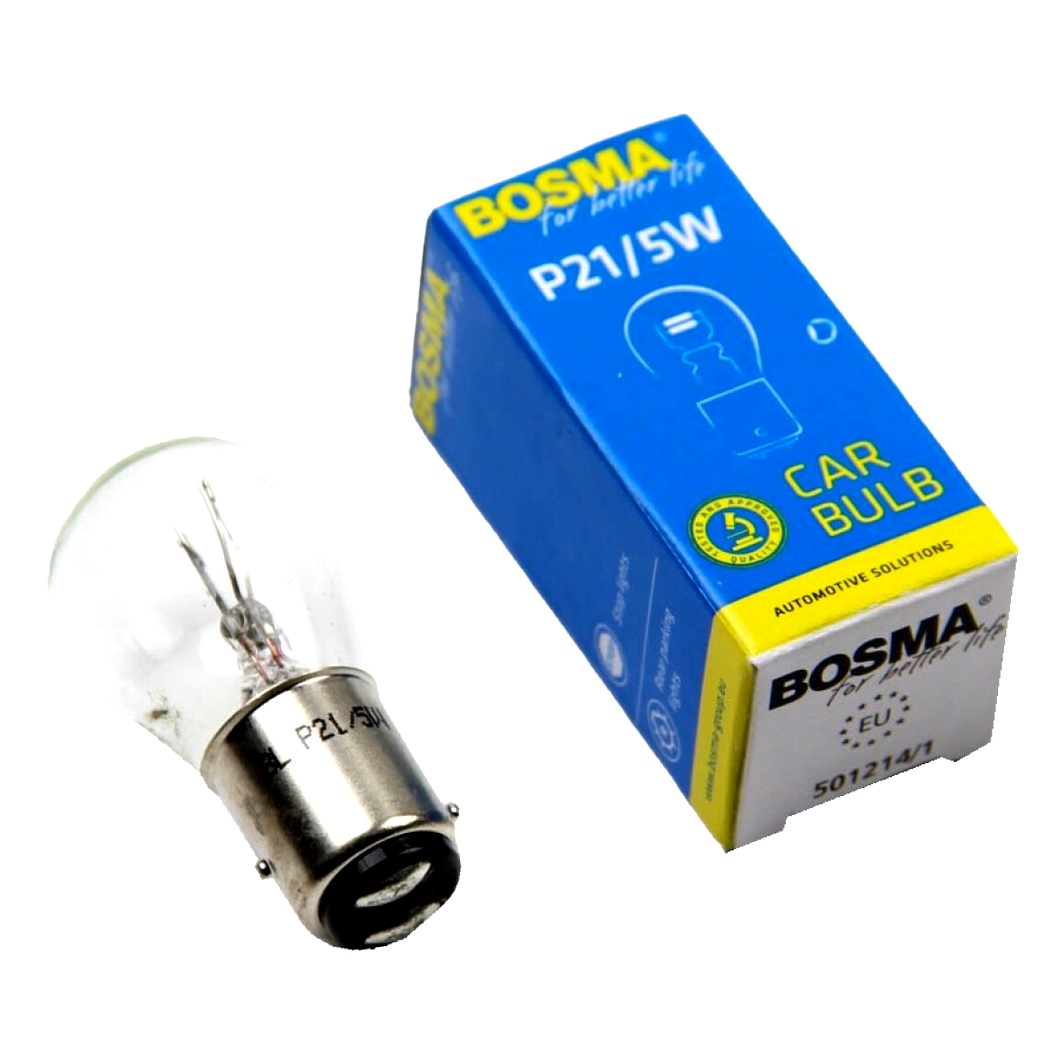Автолампа розжарювання BOSMA P21/5W BAY15d 5W 12V прозора 1574S - zapix
