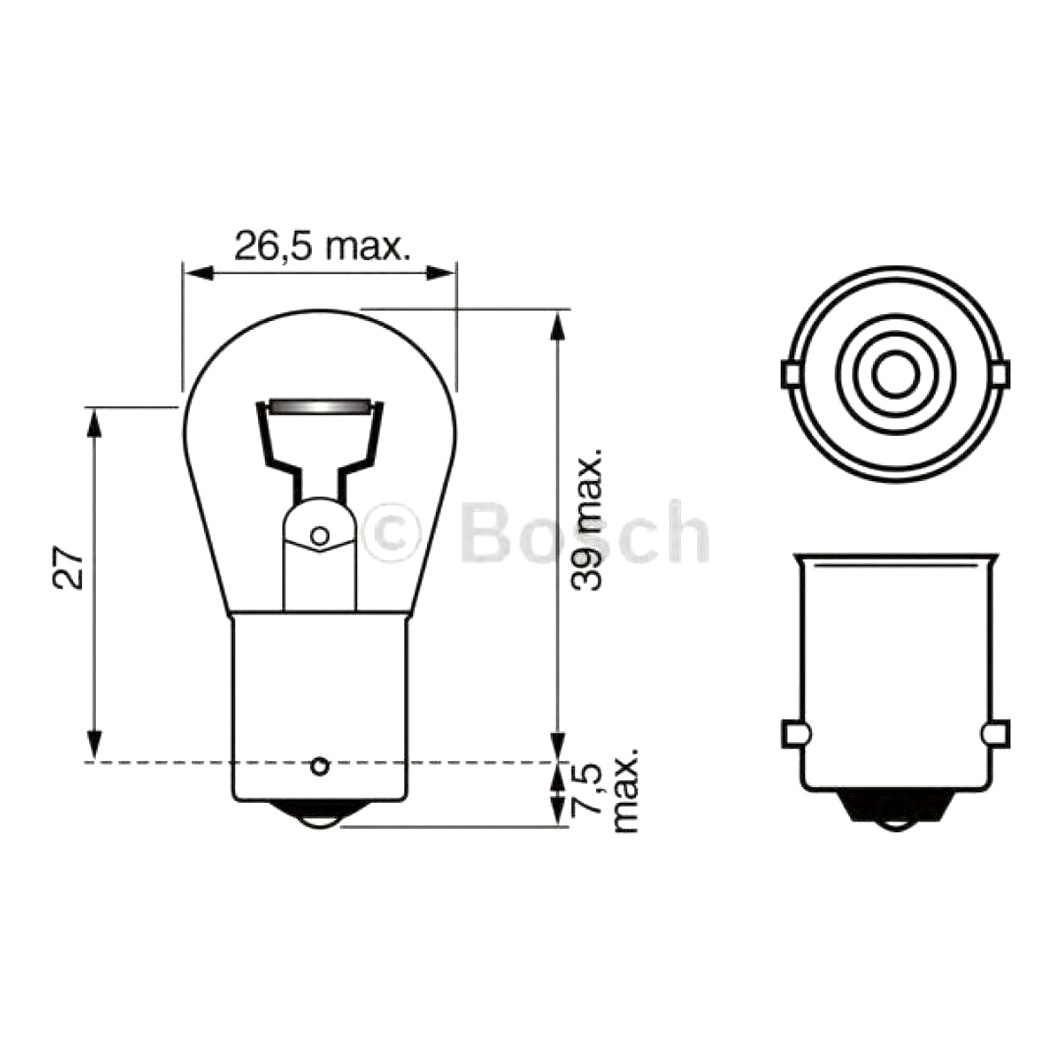 Автолампа розжарювання BOSCH P18W BA15s 18W 24V прозора 1987302523 - zapix