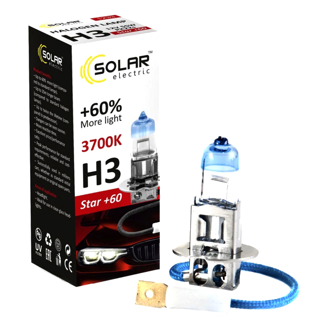 Автолампа галогенова SOLAR Star + 60 H3 PK22s 55W 12V прозоро-блакитна 1233 - zapix