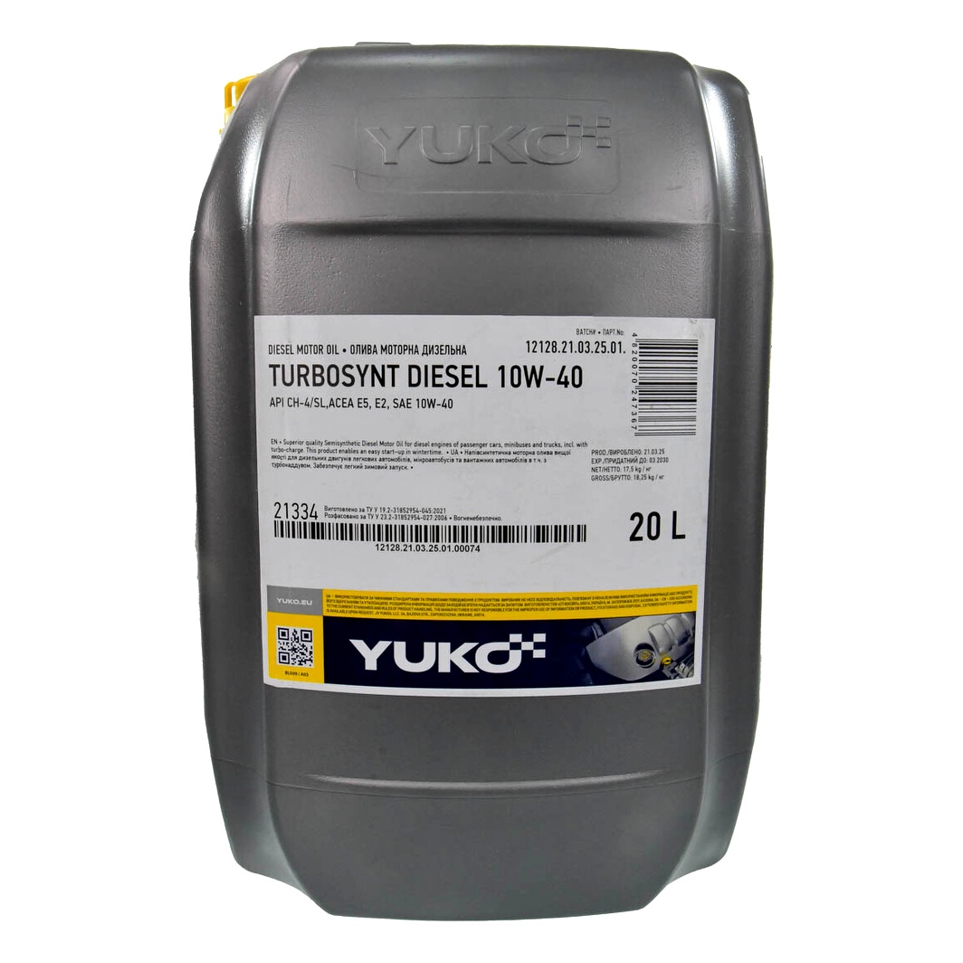 Моторное масло YUKO Turbosynt Diesel 10W-40 20 л (4820070240566) - zapix
