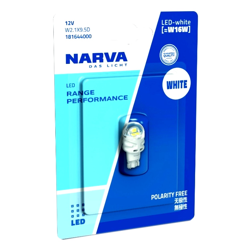 Автолампа LED (светодиодная) NARVA Range Performance LED W16W W2.1x9.5d 1.8W 12V белая 181644000 - zapix
