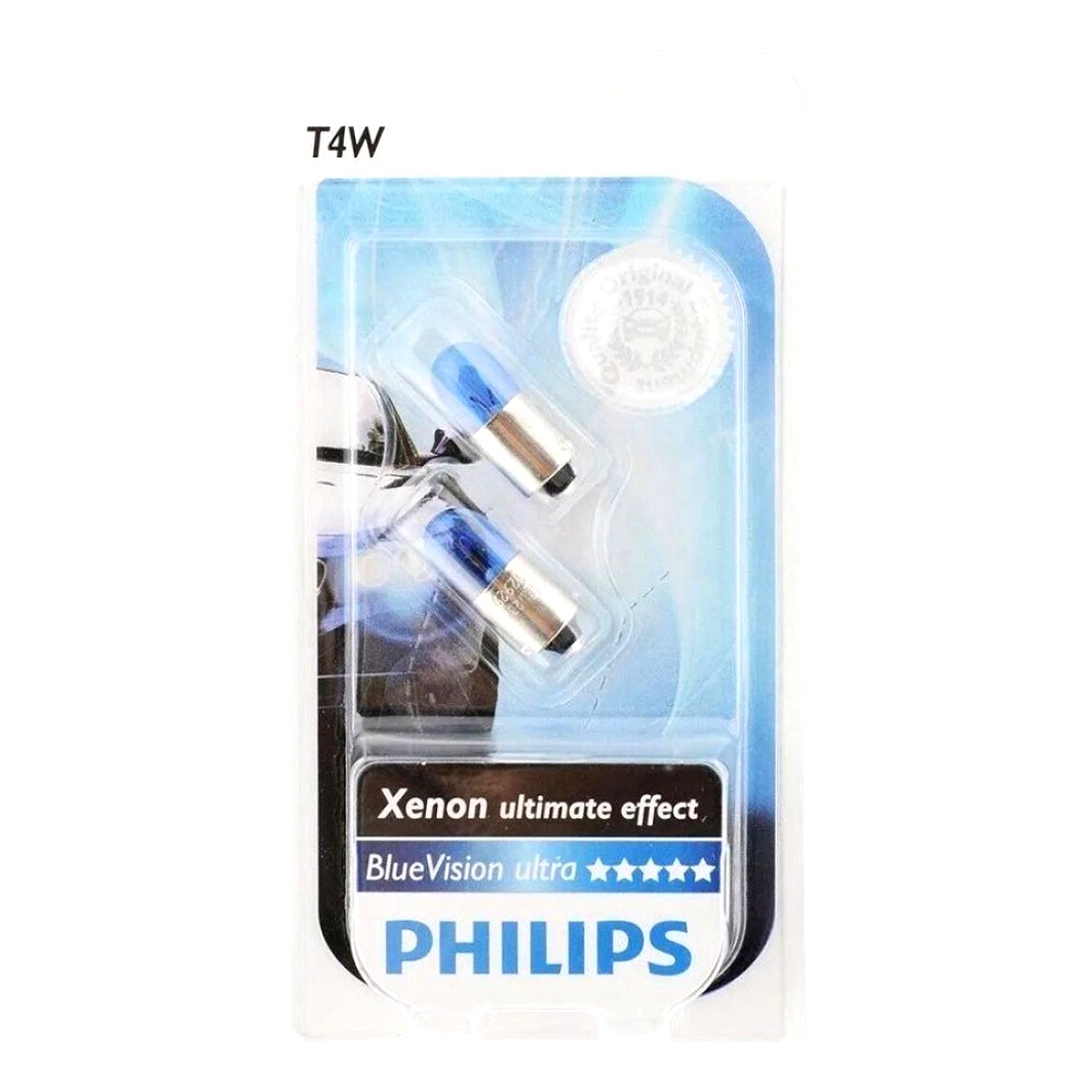 Автолампа розжарювання PHILIPS BlueVision Ultra T4W 4W 12V світло-блакитна 12929BVB2 - zapix