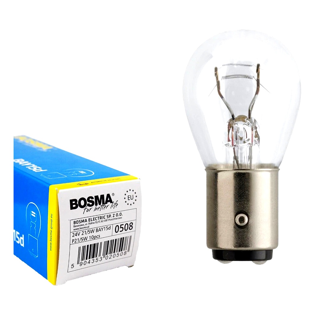 Автолампа накала BOSMA P21/5W BAY15d 5W 24V белая 0508 - zapix