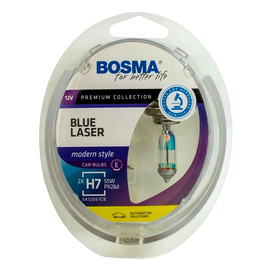 Автолампа галогенова BOSMA Blue Laser H7 PX26d 55W 12V прозоро-блакитна 3707 - zapix