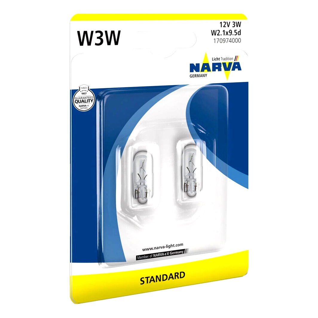 Автолампа розжарювання NARVA Standard W3W W2.1x9.5d 3W 12V прозора 170972B - zapix