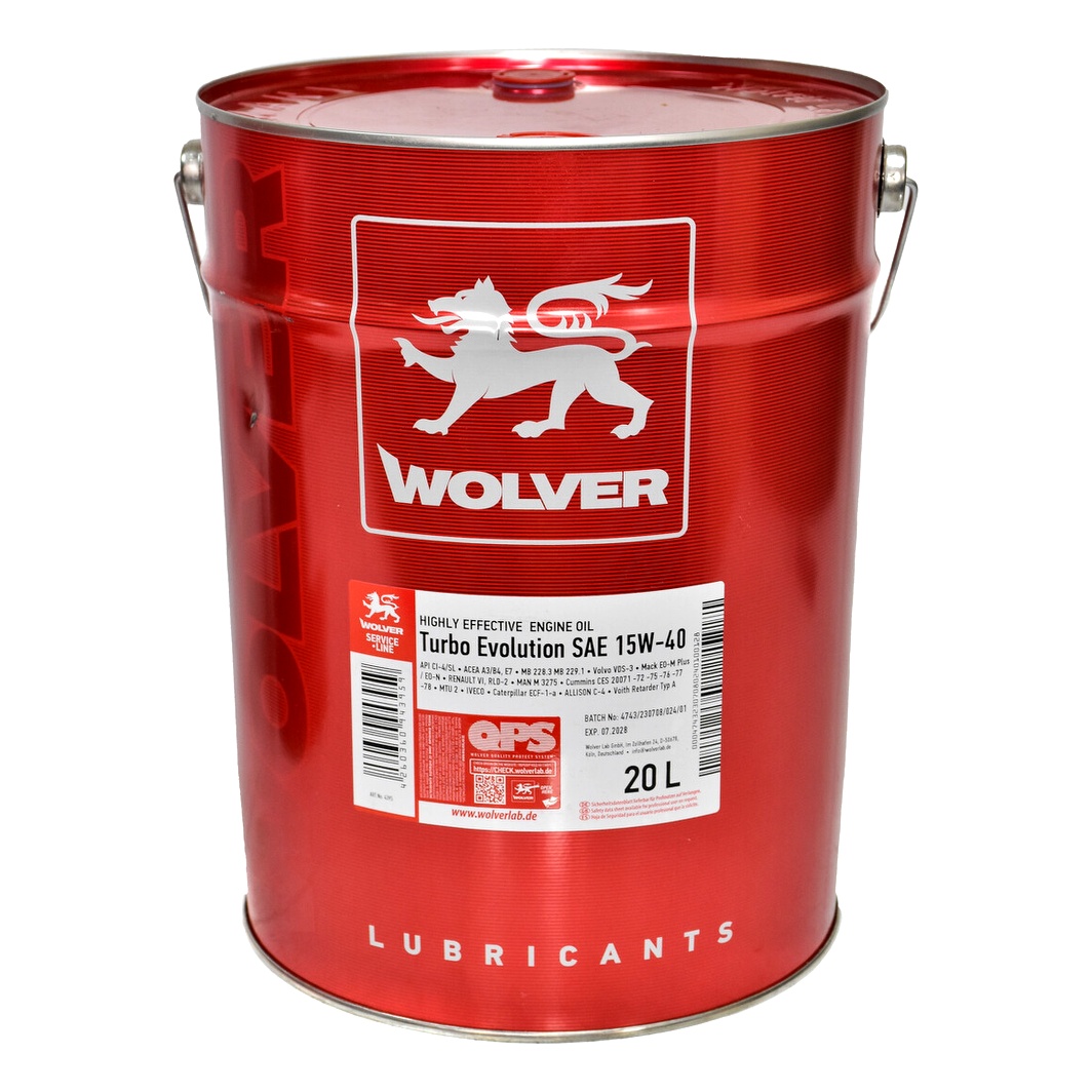 Моторное масло WOLVER Turbo Evolution 15W-40 20 л (4260360943959) - zapix