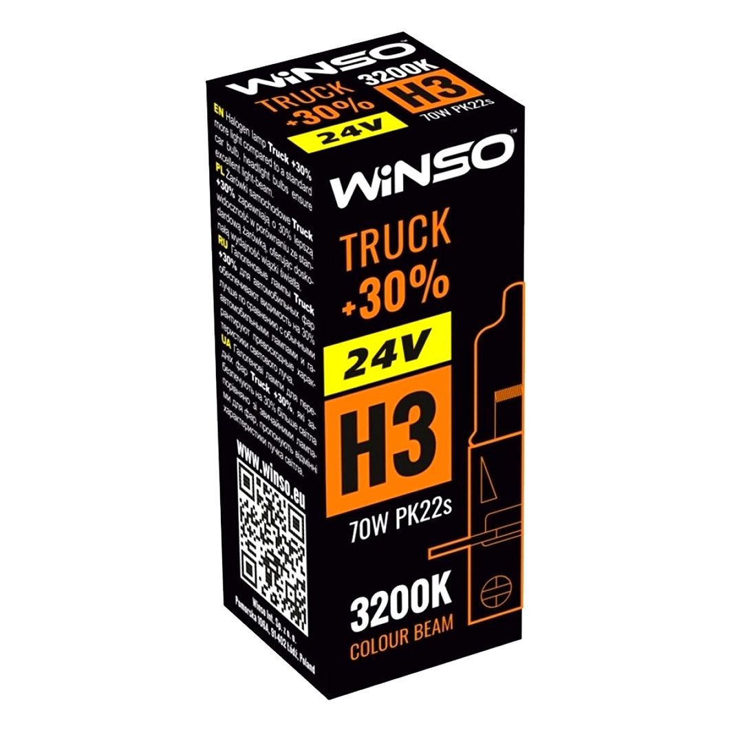 Автолампа галогенова WINSO Truck H3 PK22s 70W 24V прозора 724300 - zapix