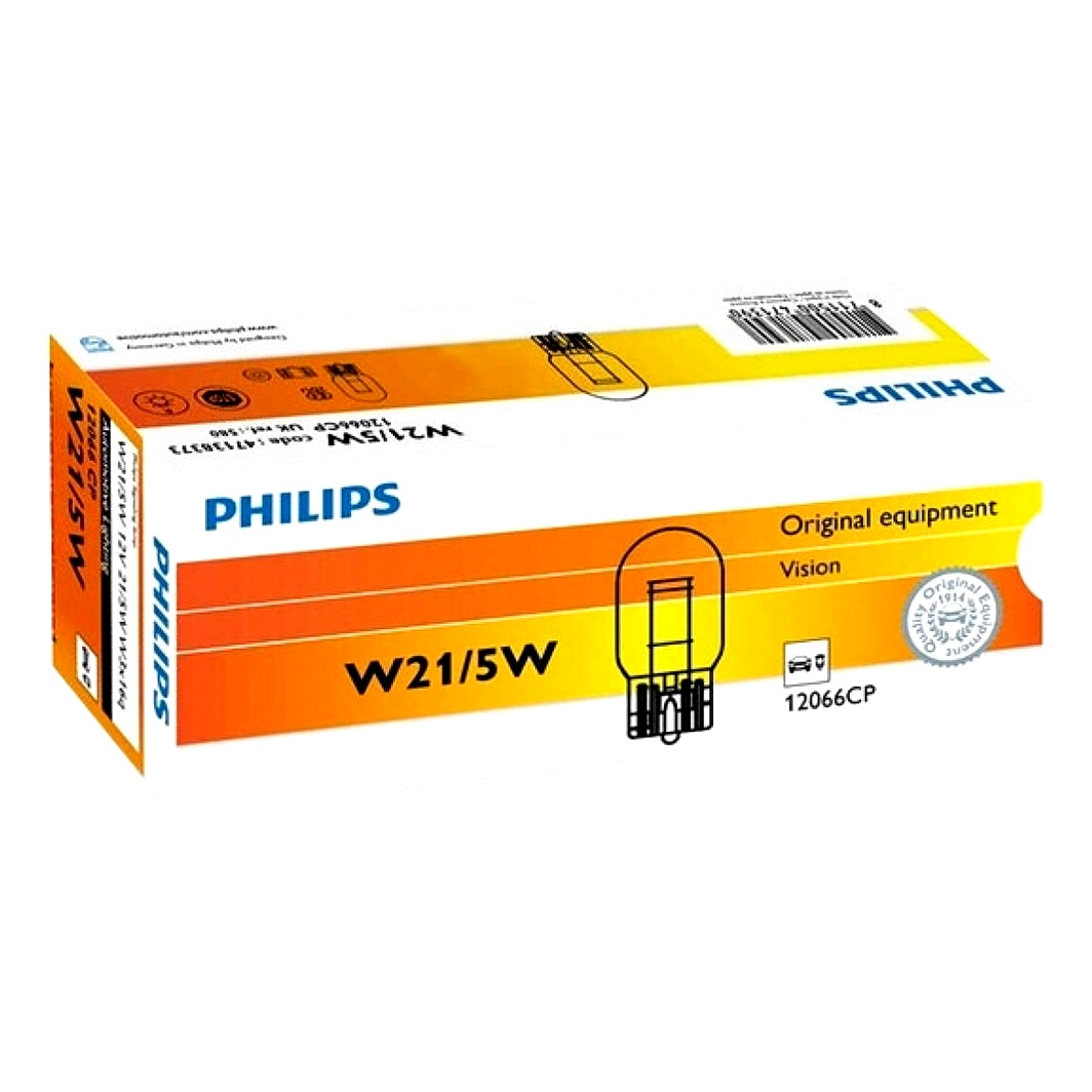 Автолампа розжарювання PHILIPS Vision W21/5W W3x16q 5W 12V прозора 12066CP10 - zapix
