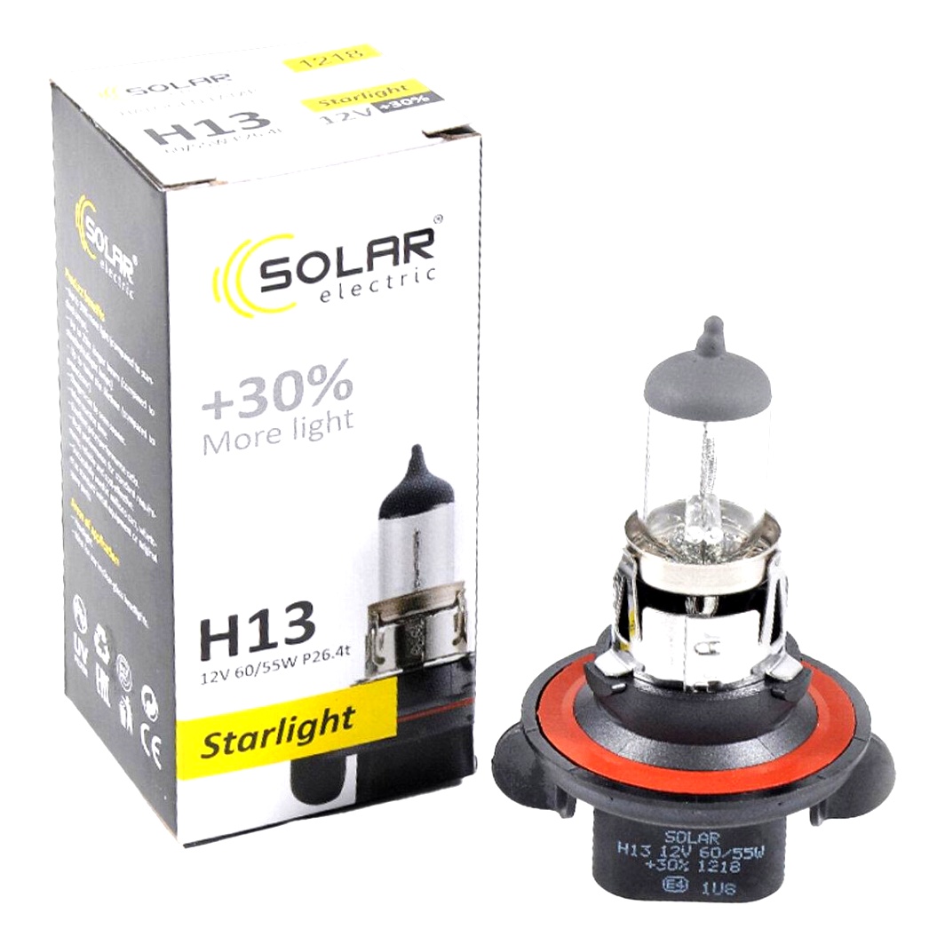 Автолампа галогеновая SOLAR Starlight +30 H13 P26.4t 55W 12V белая 1218 - zapix