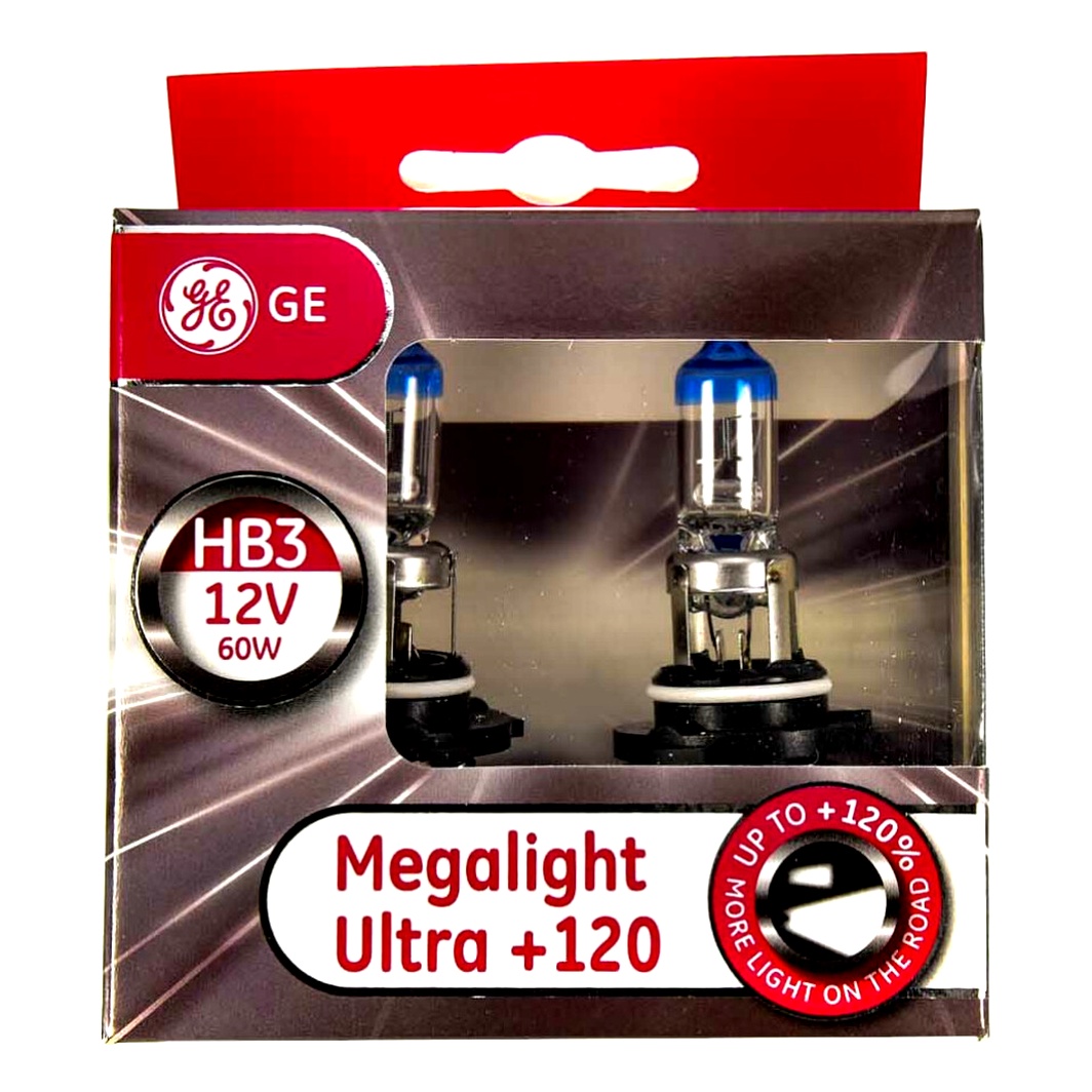 Автолампа галогеновая GENERAL ELECTRIC Megalight Ultra +120 HB3 P20d 60W 12V прозрачно-голубая 53810NU2D - zapix