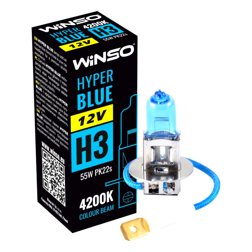 Автолампа галогенова WINSO Hyper Blue H3 PK22s 55W 12V синя 712340 - zapix