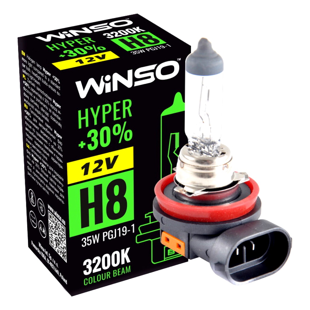Автолампа галогенова WINSO Hyper +30% H8 PGJ19-1 35W 12V прозора 712800 - zapix