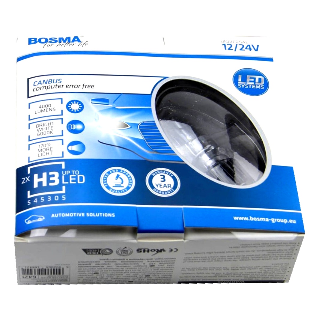 Автолампа LED (светодиодная) BOSMA H3 PK22s 25W 12V 6421 - zapix