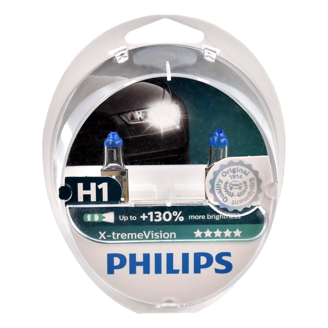 Автолампа галогенова PHILIPS X-tremeVision H1 P14.5s 55W 12V прозора 12258XVS2 - zapix