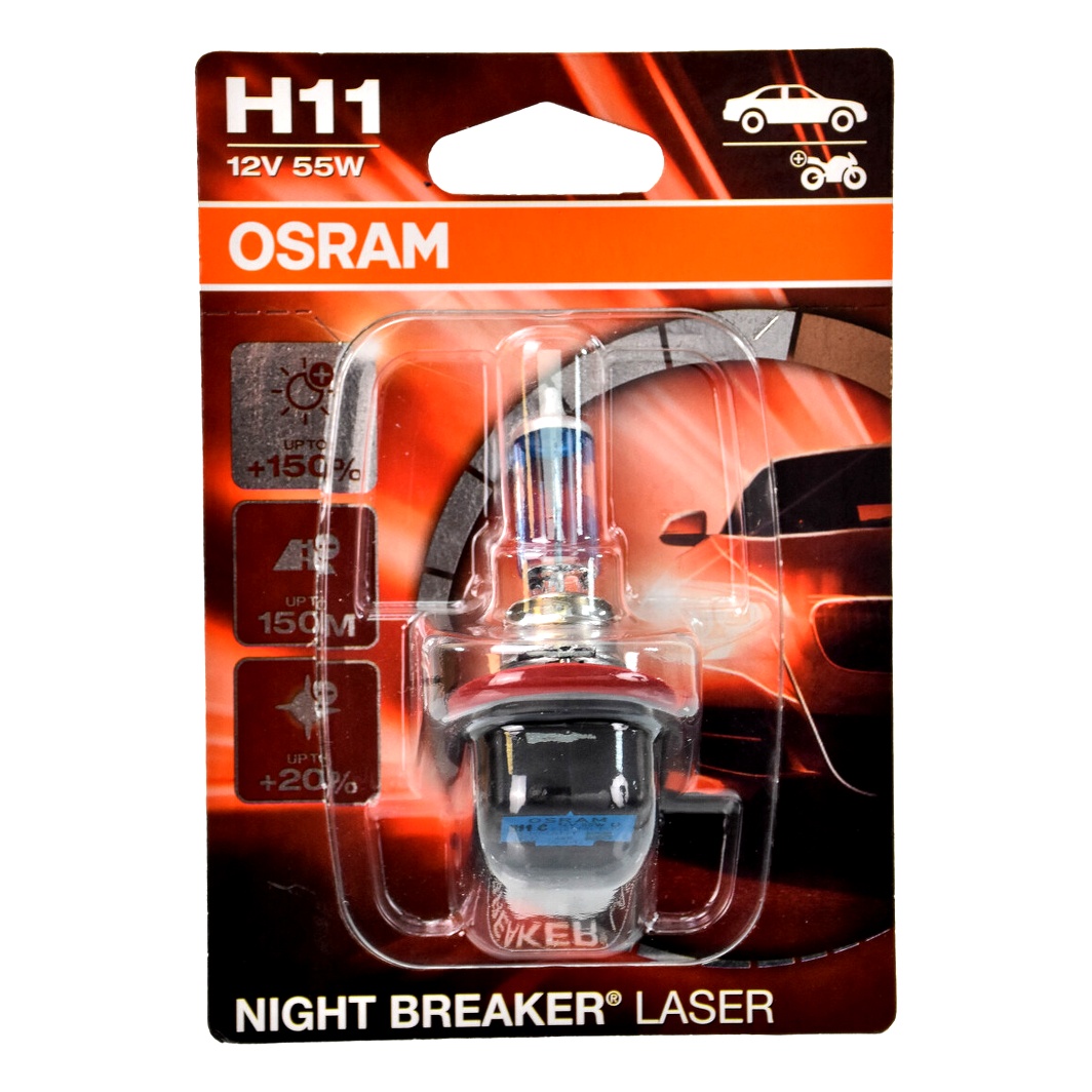 Автолампа галогенова OSRAM Night Breaker Laser H11 PGJ19-2 55W 12V прозоро-блакитна 64211NL01B - zapix