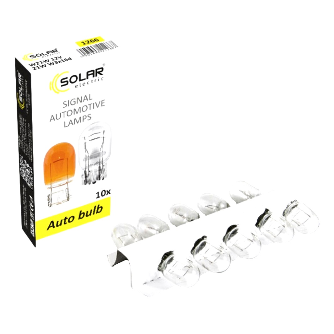 Автолампа розжарювання SOLAR W21W W3x16d 21W 12V прозора 1266 - zapix