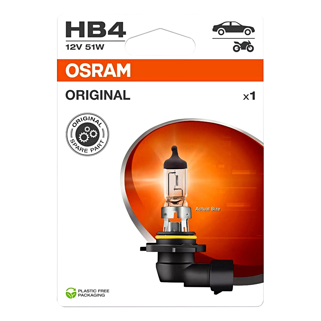 Автолампа галогенова OSRAM Original Line HB4 P22d 51W 12V прозора 90061BL - zapix