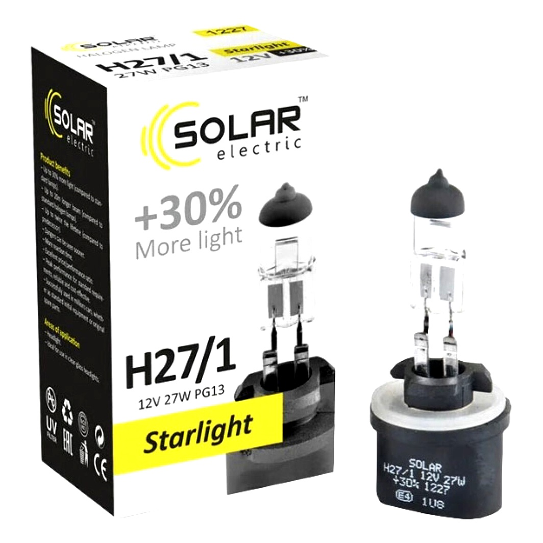 Автолампа галогенова SOLAR Starlight +30 H27/1 PG13 27W 12V прозора 1227 - zapix