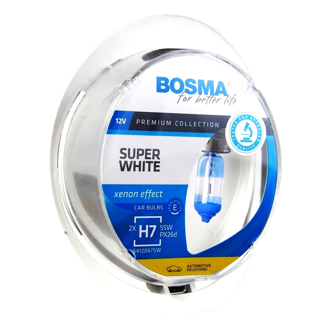 Автолампа галогенова BOSMA Super White H7 PX26d 55W 12V прозоро-блакитна 3691 - zapix