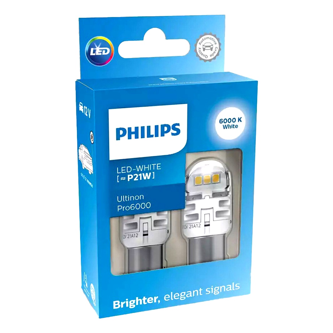 Автолампа LED (світлодіодна) PHILIPS Ultinon Pro6000 P21W BA15s 12V біла 11498CU60X2 - zapix