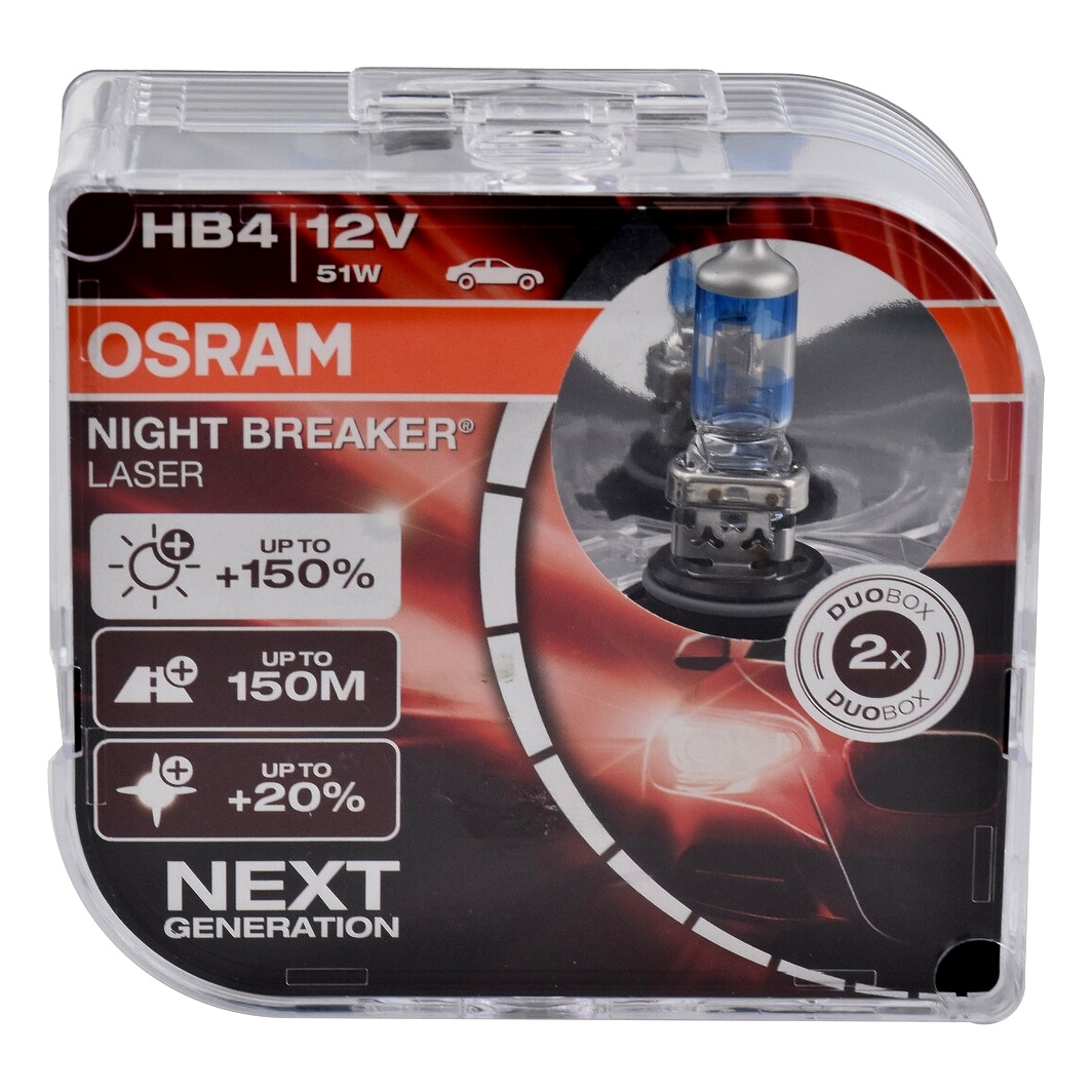 Автолампа галогенова OSRAM Night Breaker Laser HB4 P22d 51W 12V прозоро-блакитна 9006NLHCB - zapix