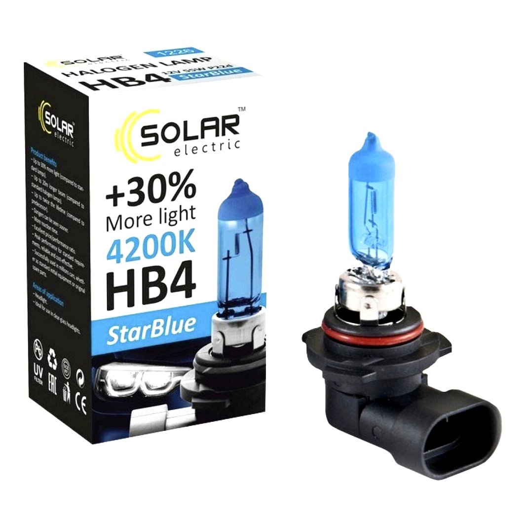 Автолампа галогеновая SOLAR StarBlue HB4 P22d 55W 12V темно-голубая 1226 - zapix