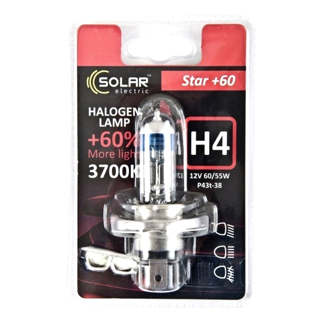 Автолампа галогенова SOLAR Star + 60 H4 P43t-38 55W 12V прозоро-блакитна 1234B1 - zapix