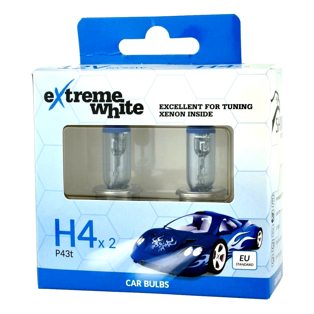 Автолампа галогенова BOSMA EXTREME WHITE H4 P43t 55W 12V темно-блакитна 8412E - zapix