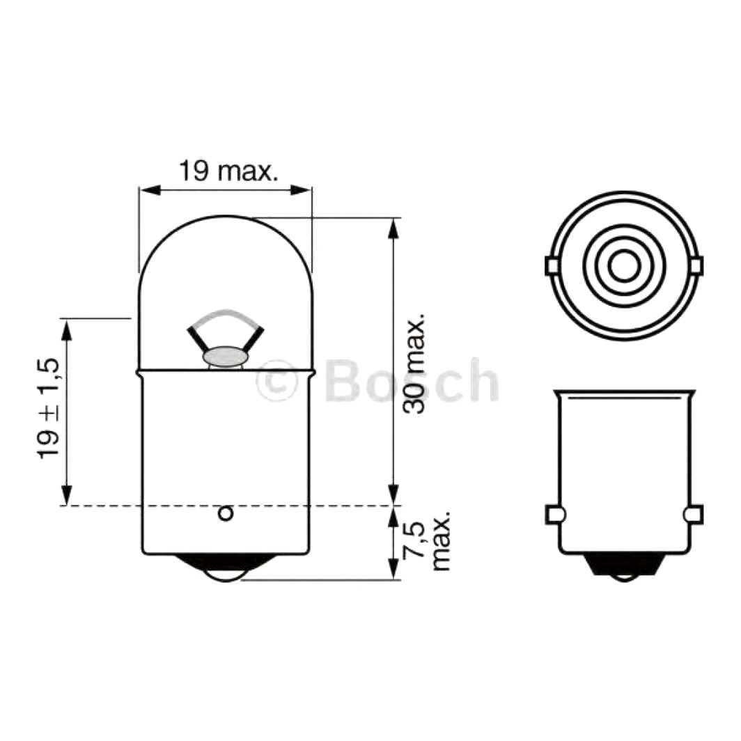 Автолампа розжарювання BOSCH R10W BA15s 10W 6V прозора 1987302604 - zapix