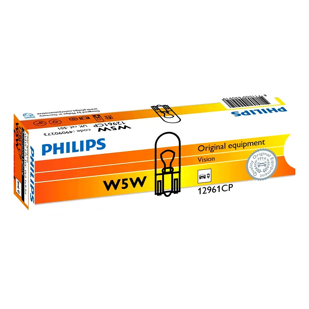 Автолампа накала PHILIPS Vision W5W W2.1x9.5d 5W 12V прозрачная 12961CP10 - zapix