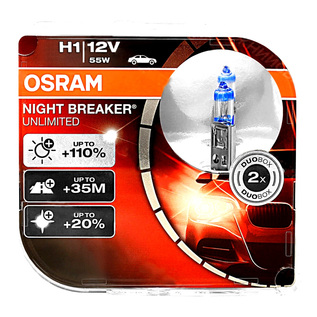 Автолампа галогенова OSRAM Night Breaker Unlimited H1 P14.5s 55W 12V прозоро-блакитна 64150NBUHCB - zapix